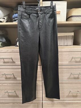 PAIGE Black Straight-Leg Leather-Look Jeans